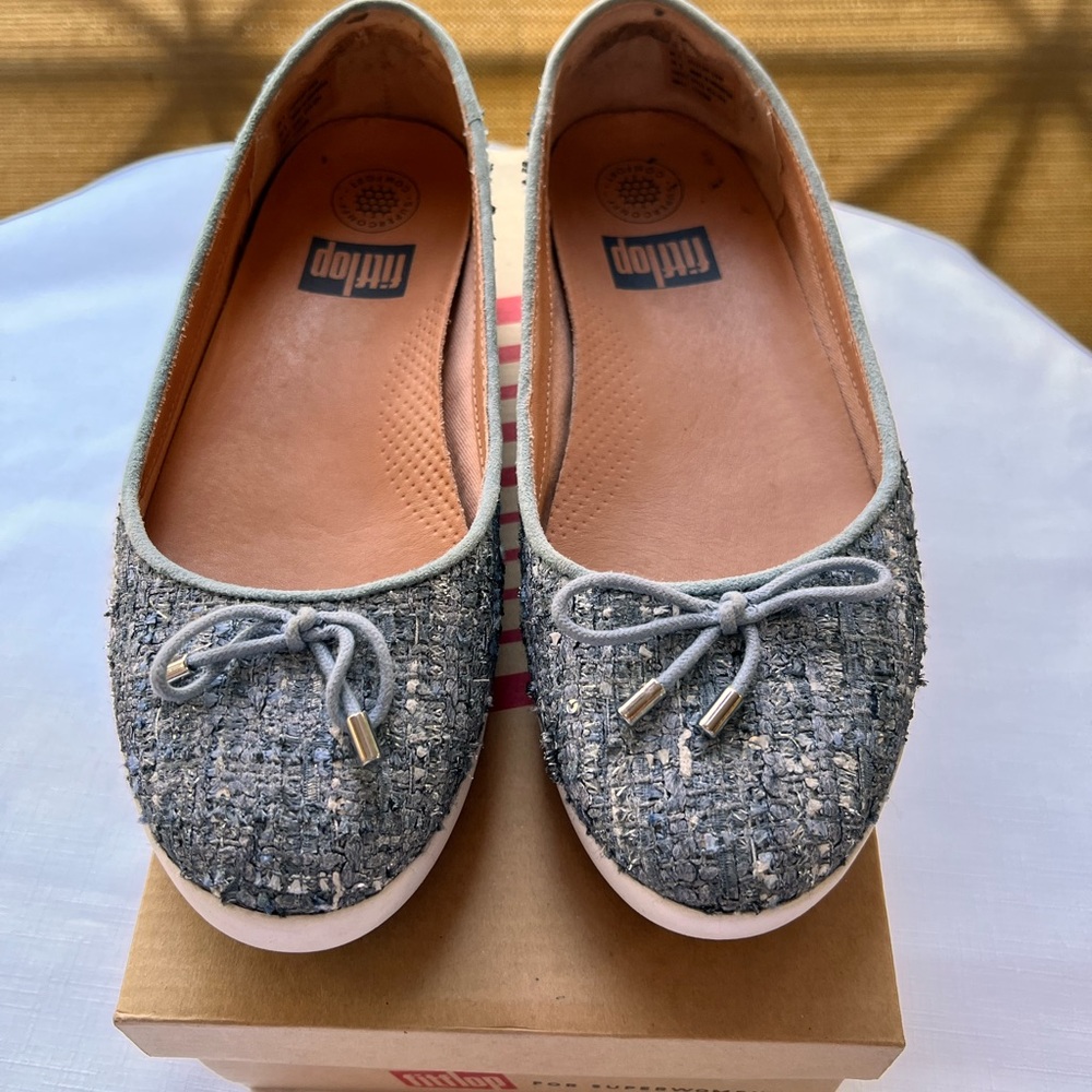 Fitflop Superchic Ballerinas Luxe Tweed Dove Blue 37 US 6 UK 4